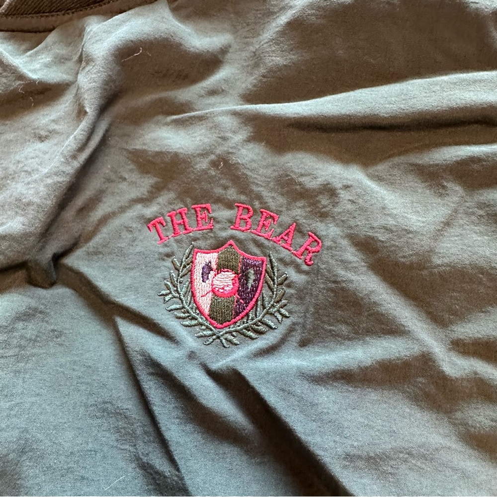 Vintage THE BEAR Green 100% Nylon Embrodifed Golf 90s 80s Wind Breaker Jacket